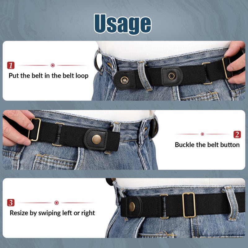 WERFORU 4 Pieces No Buckle Invisible Stretch Belt Buckle-Free Elastic Belt for Women,Black+Coffee+Blue+Grey,Waist Size 22-34 Inches - Image 5